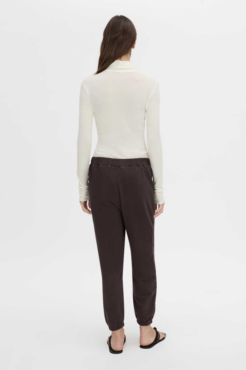 Back view CAMILLA AND MARC Thome Emb Track Pant in garment-dyed hickory.