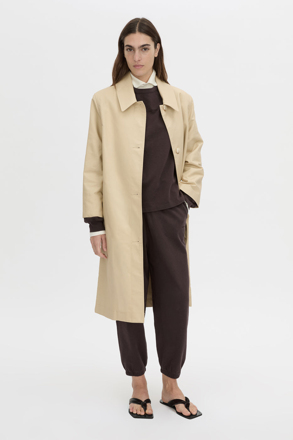 Front-styled view CAMILLA AND MARC Thome Emb Track Pant in garment-dyed hickory.