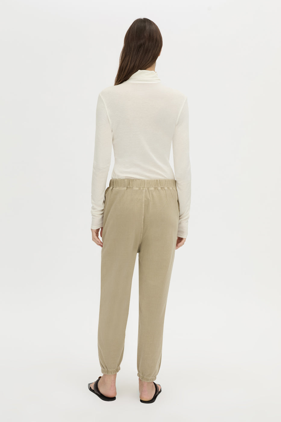 Back view CAMILLA AND MARC Thome Emb Track Pant in garment-dyed oyster.