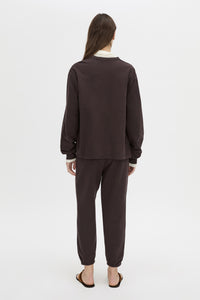Back view CAMILLA AND MARC Thome Emb Relaxed Track Top in garment-dyed hickory.