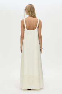 Back view CAMILLA AND MARC Tove Maxi Dress in Cream with a sleeveless silhouette and contrasting satin trim. 
