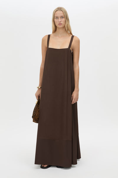 Tove Satin Maxi Dress in Chocolate Brown - CAMILLA AND MARC C&M