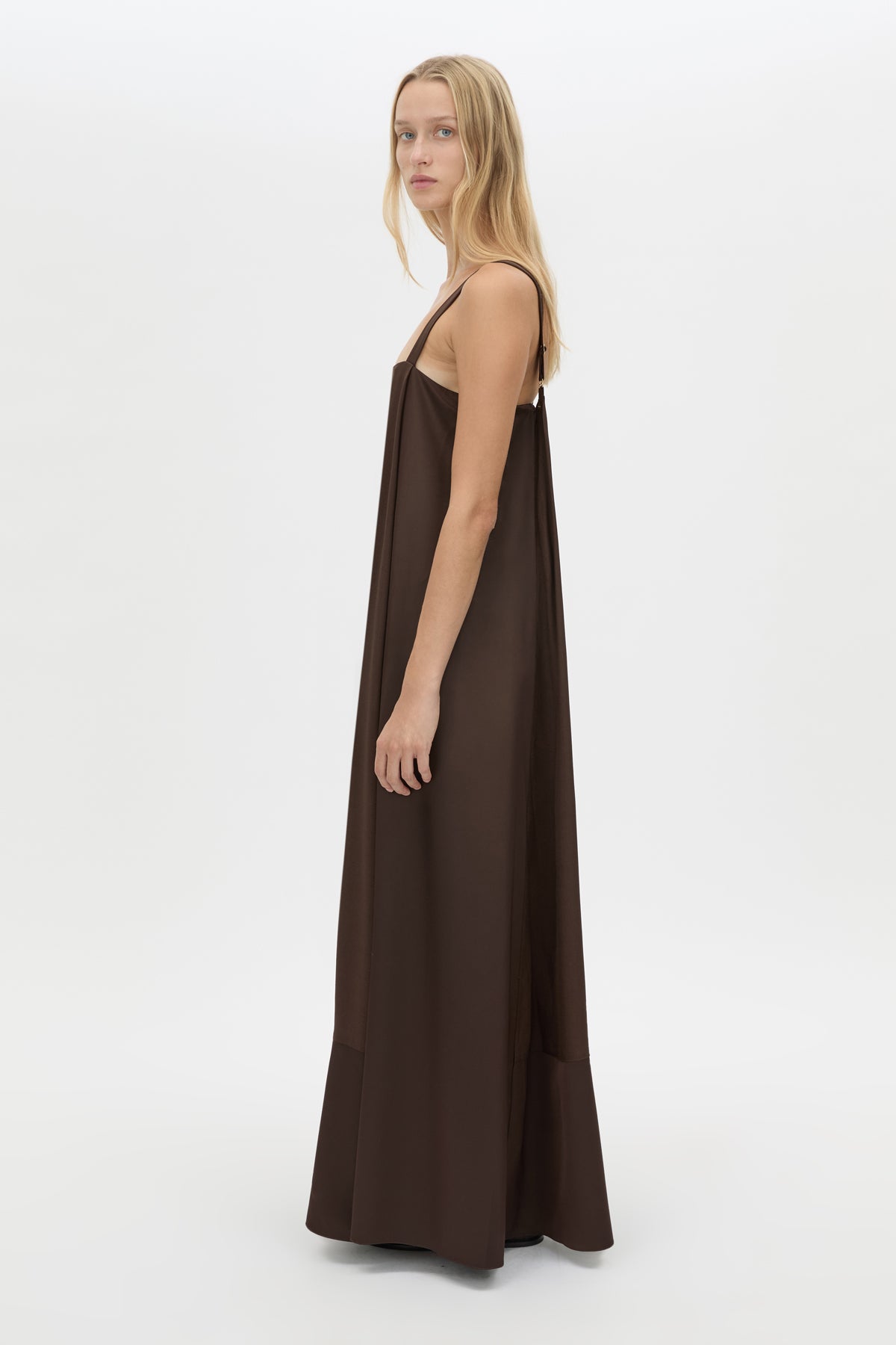 Tove Satin Maxi Dress in Chocolate Brown - CAMILLA AND MARC C&M Tove Satin Maxi Dress in Chocolate Brown - CAMILLA AND MARC C&M