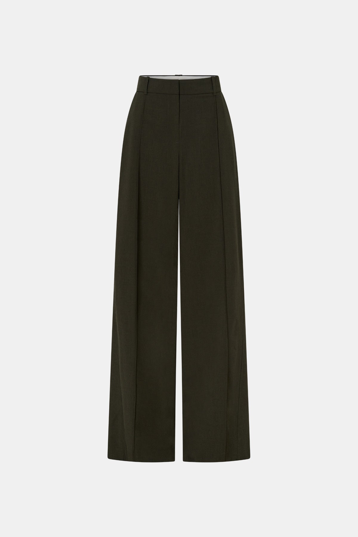 Ghost view CAMILLA AND MARC Una Straight Leg Trouser in Emerald Green with front pintucks, and a tailored waistband.