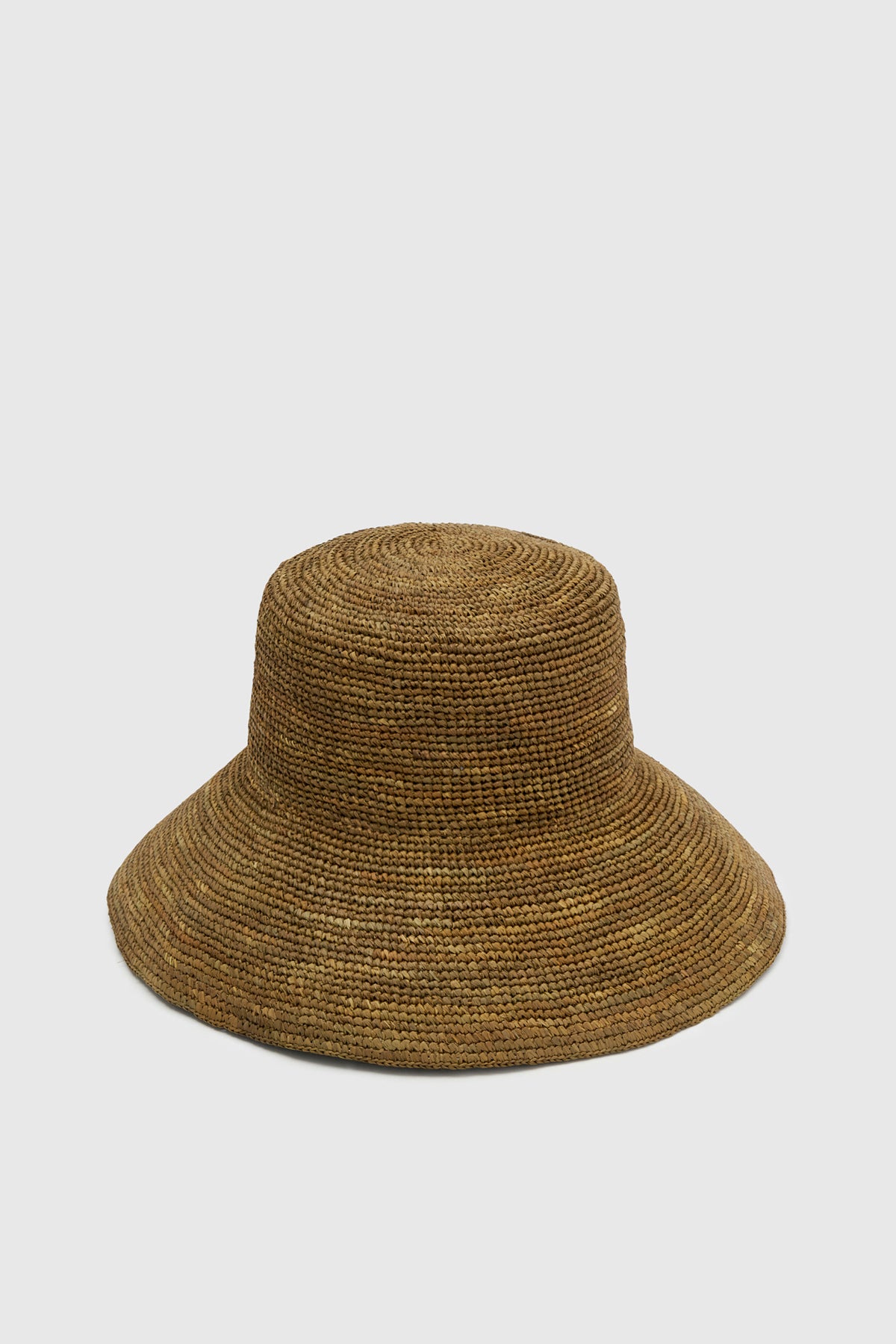 Front view CAMILLA AND MARC Valencia Straw Hat in olive green with woven straw construction.