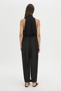 Back view CAMILLA AND MARC Valerie High Neck Bodysuit in black with low‑armhole and long‑line draping.