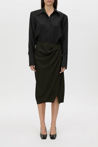 Varda Skirt - CAMILLA AND MARC Varda stripe wrap midi length skirt with centre front split