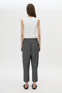 Back view CAMILLA AND MARC Vector Crop Pant in Charcoal Grey with soft suiting fabrication.