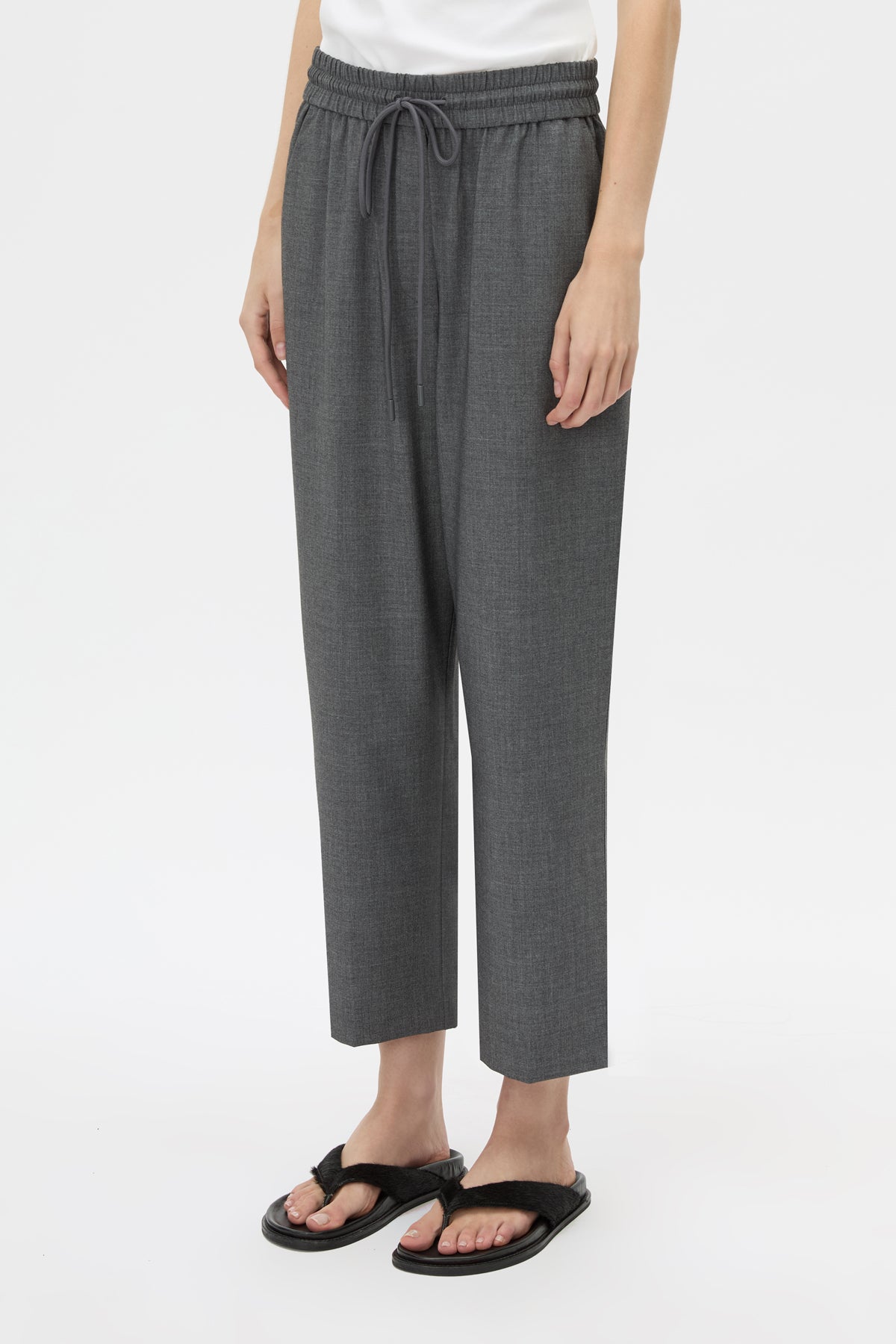 Cropped view CAMILLA AND MARC Vector Crop Pant in Charcoal Grey with soft suiting fabrication.
