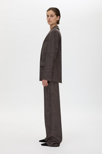 Side view CAMILLA AND MARC Verna Relaxed Fit Blazer in Chocolate, crafted in an Australian wool, linen and silk twill blend.