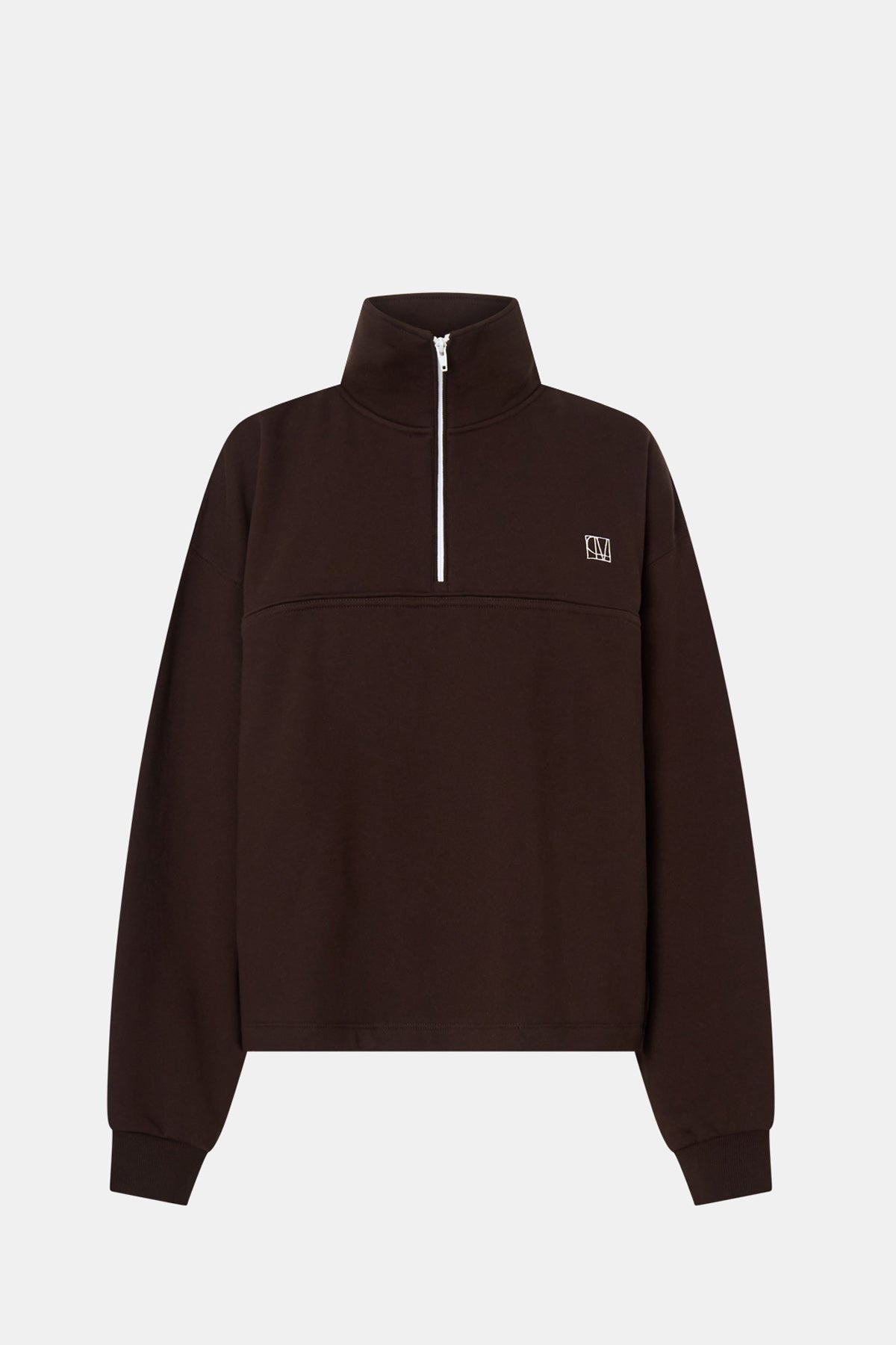 Ghost view CAMILLA AND MARC Zylus Sweater in Chocolate/White with a funnel neck and pullover design.