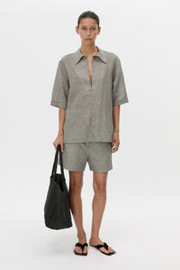 Phostre Stripe Linen Collared Top