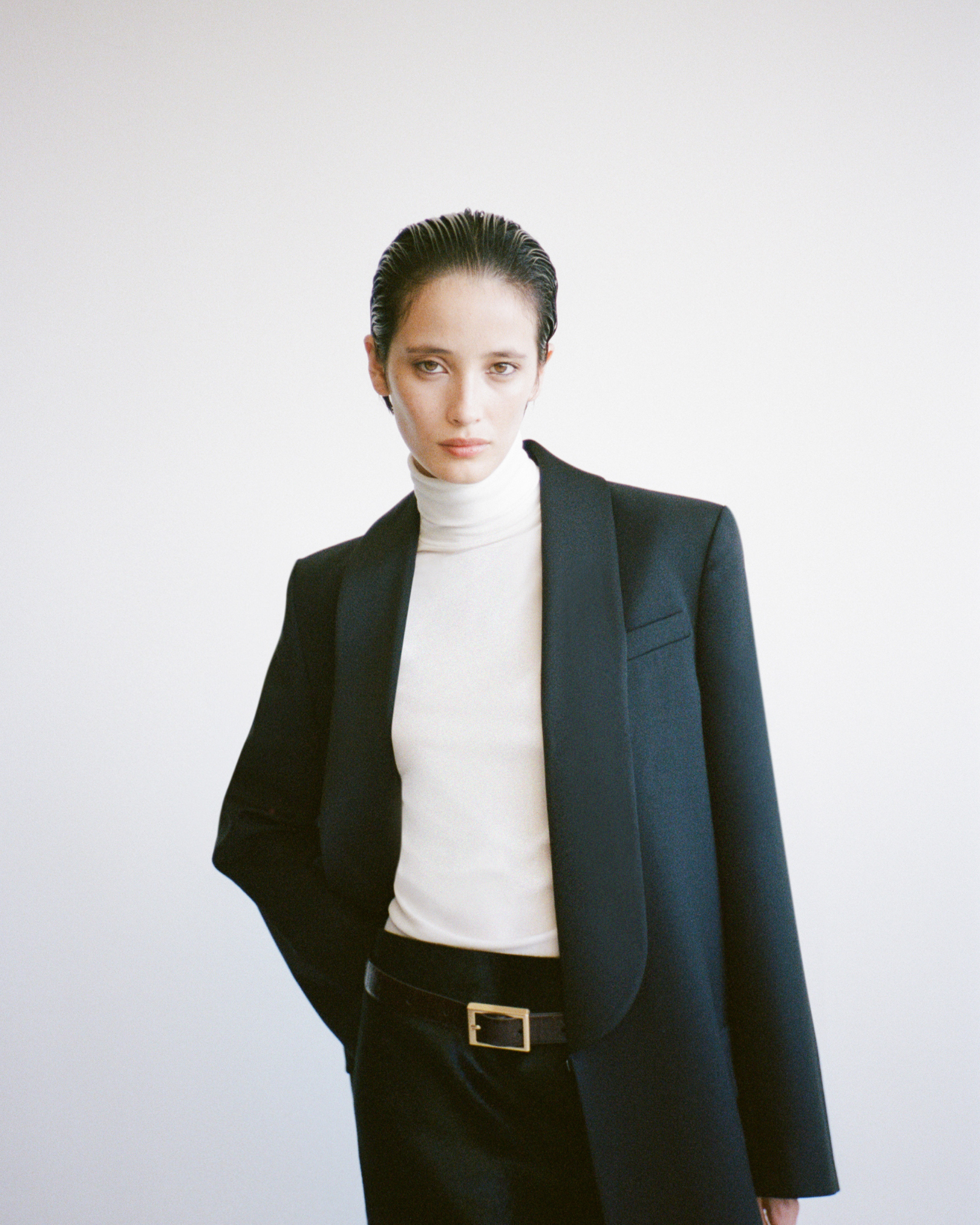 CAMILLA AND MARC PF26 - Dakota Elbow Sleeve Top in Cream under Natalini Coat in Black