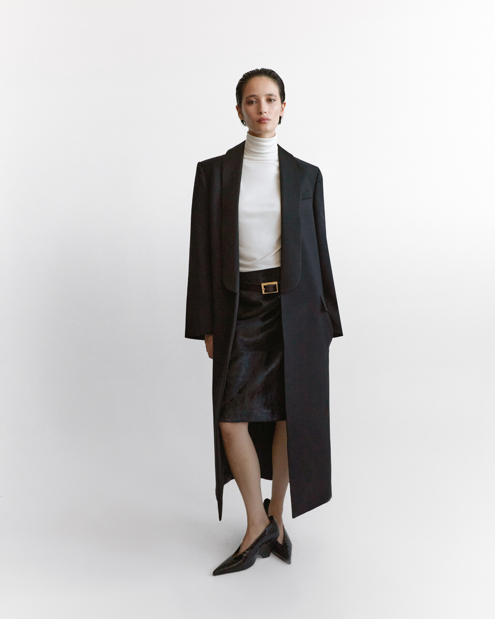 CAMILLA AND MARC PF26 - Natalini Coat in Black with Dakota Elbow Sleeve Top in Cream