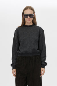 Cropped view CAMILLA AND MARC Everett Sweater in Black with cropped speckled fleece and relaxed turtle‑neck silhouette.  