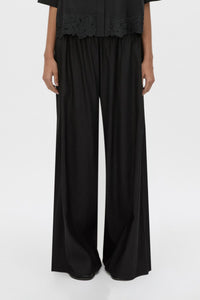 Cropped view CAMILLA AND MARC Chara Embroidered Relaxed Pant in Black with encased elastic waistband.