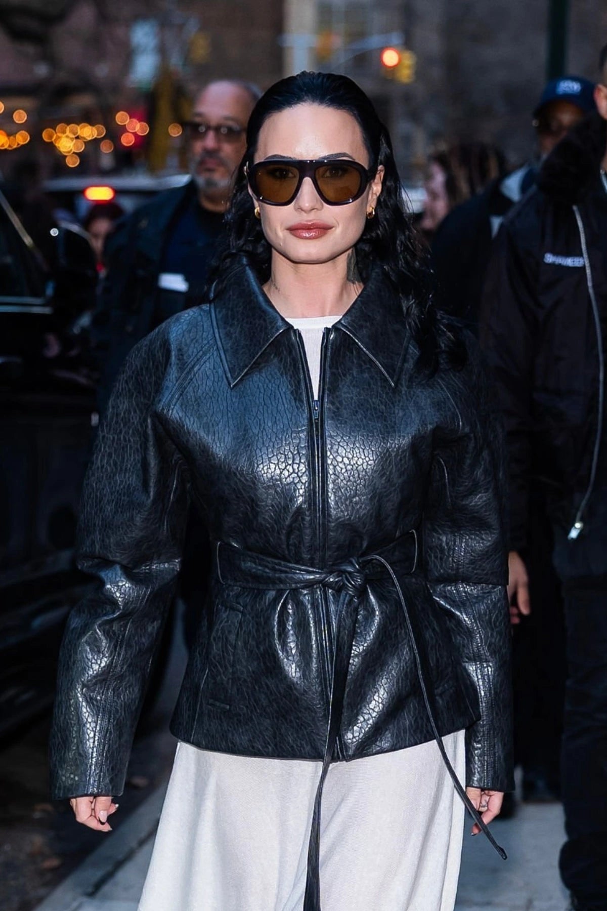 Demi Lovato wears CAMILLA AND MARC Oreno Croc Jacket from Pre Fall 26. 