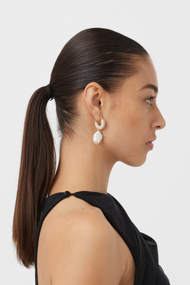 Black pearl hoop earrings deals
