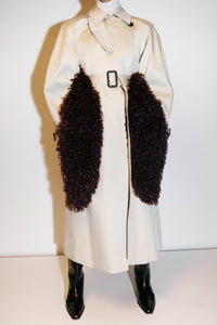 Styled campaign view CAMILLA AND MARC Renley Stole in burgundy faux‑fur.