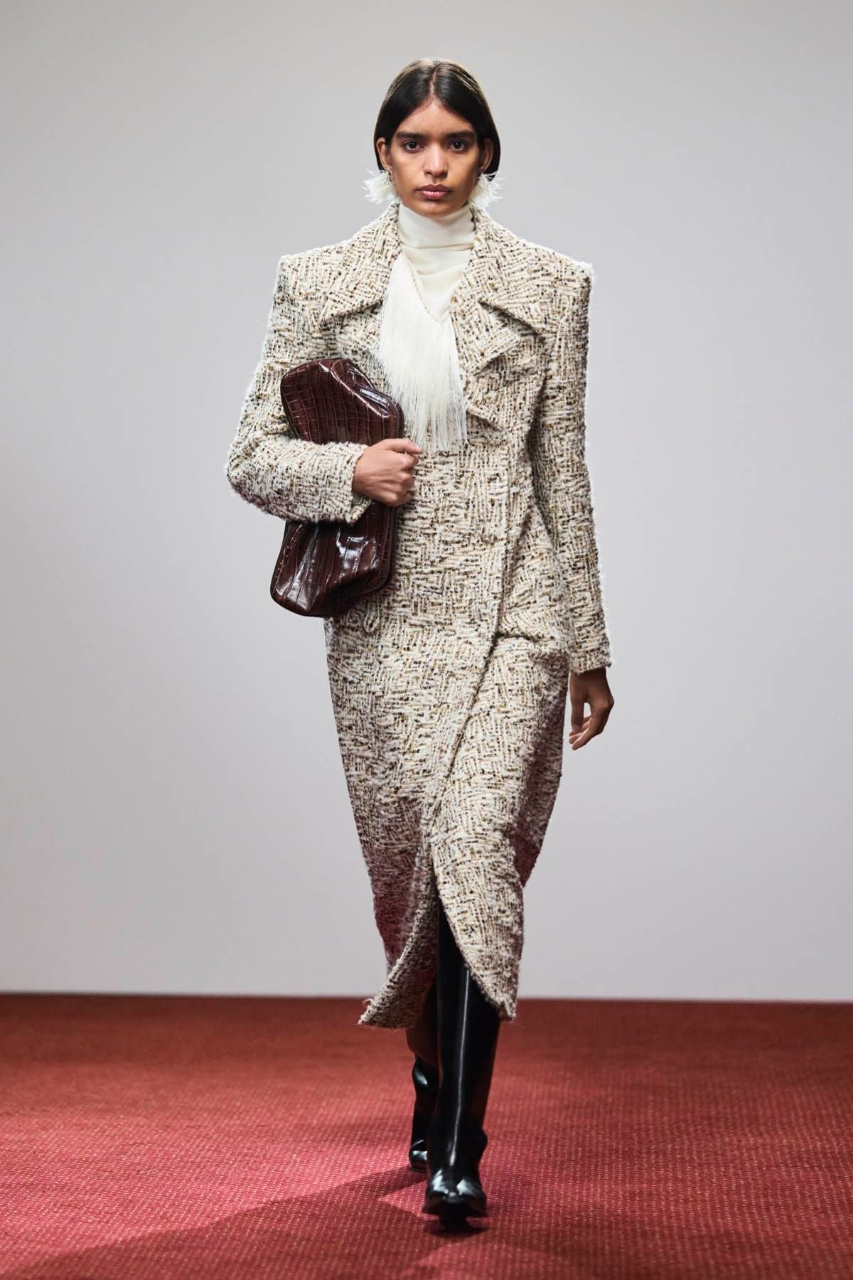 Campaign view CAMILLA AND MARC Manara relaxed coat in tan.