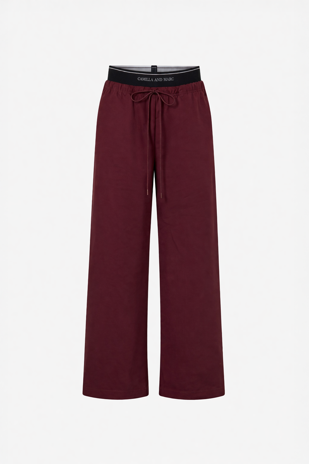 Ghost view CAMILLA AND MARC Dia Elastic Detail Pant in Burgundy with logo detail.