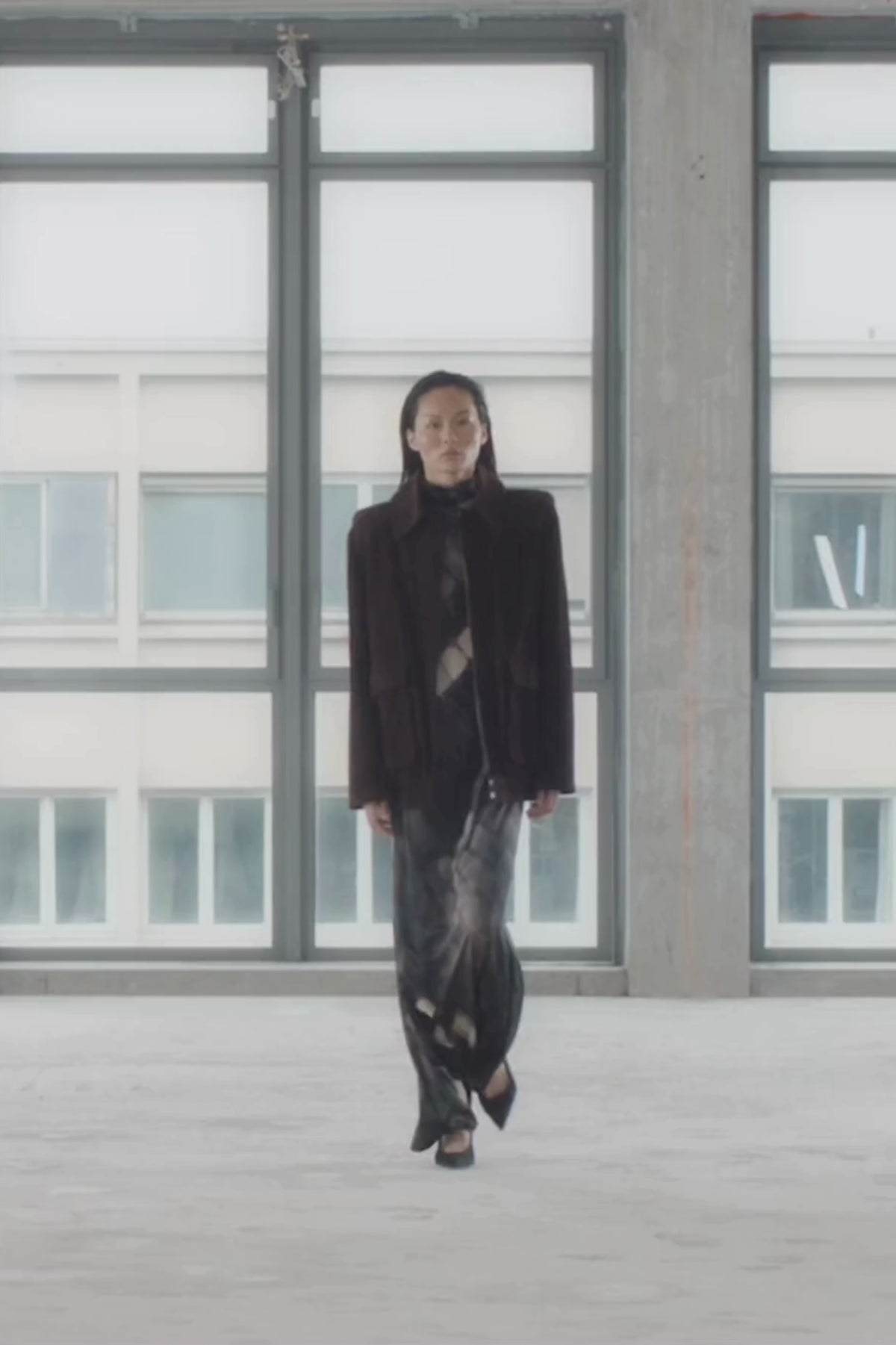 Runway video view CAMILLA AND MARC Asper Maxi Dress in Chocolate Print with a sleeveless column silhouette.