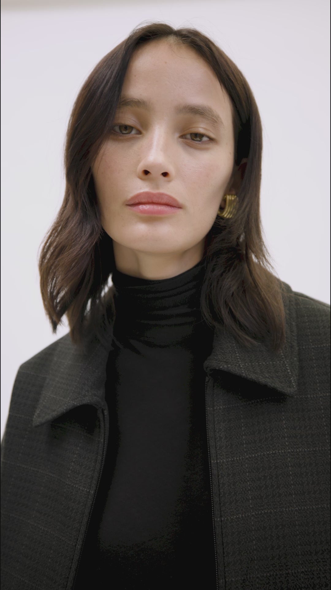 Styled video CAMILLA AND MARC Casio Cropped Bomber in Charcoal Grey with checked finish.