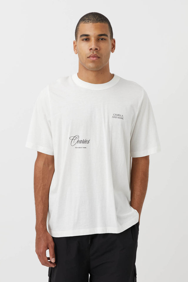 Ovaries. Talk About Them. Organic Cotton Tee in White C M CAMILLA AND MARC Official
